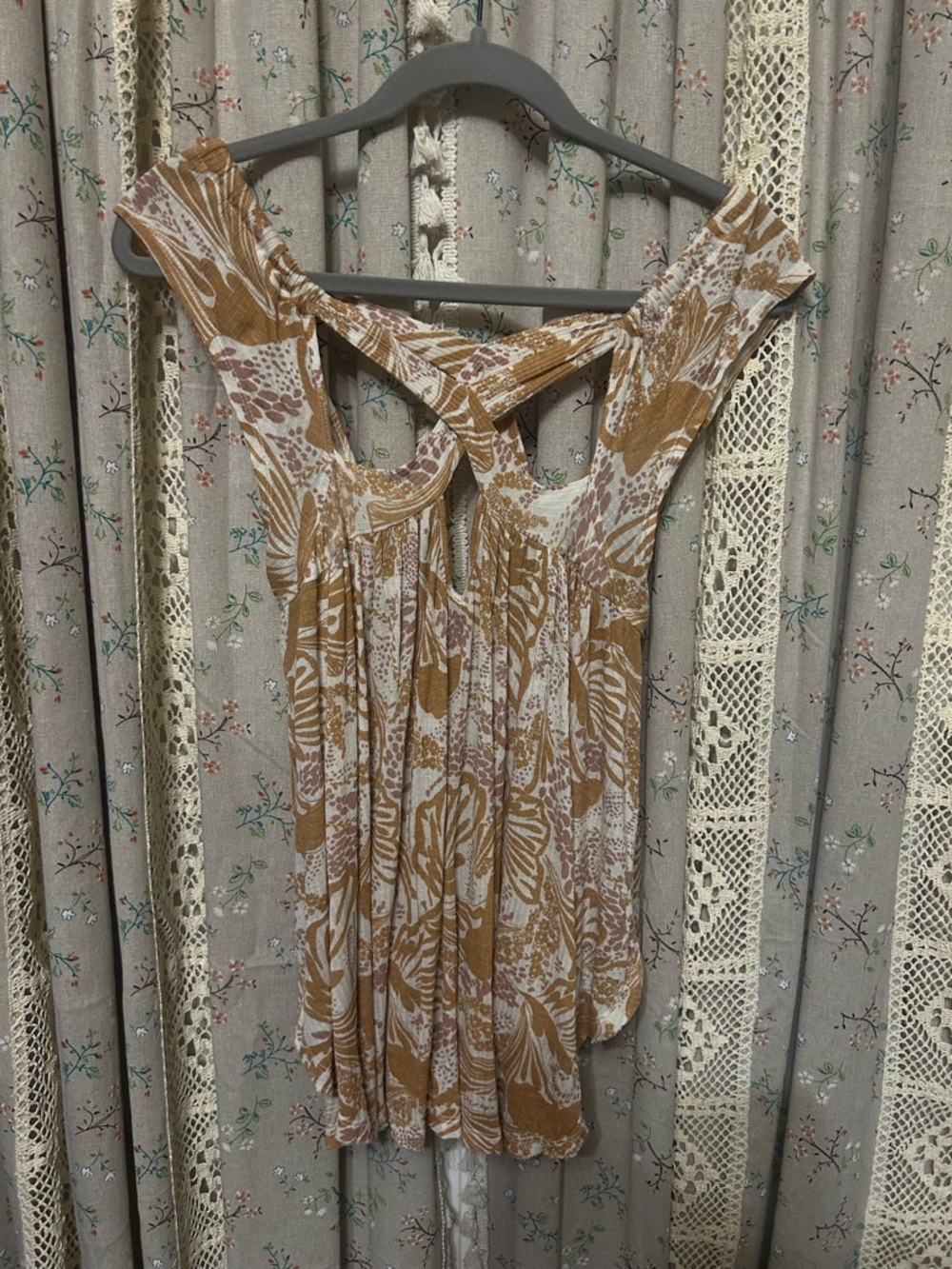 Free People Sugar Cane Criss Cross‎ Top Boho Print XS EUC